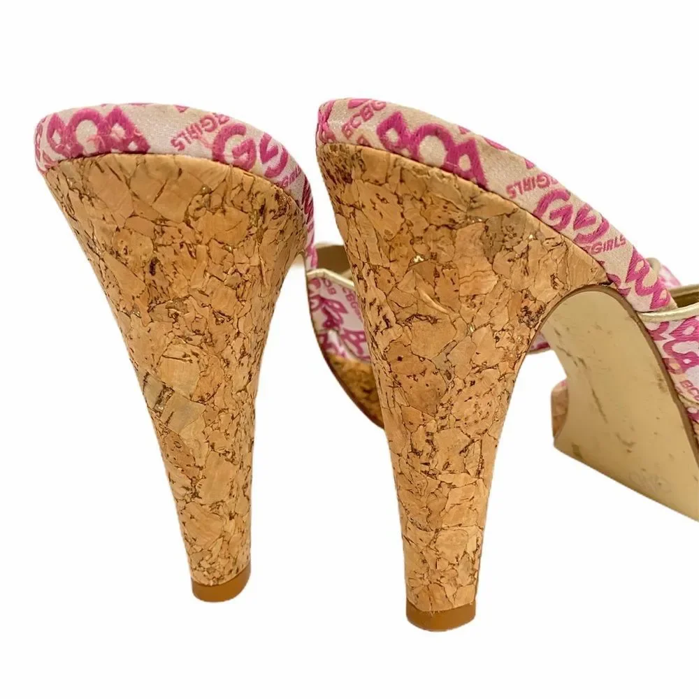 Vintage‎ y2k BCBGIRLS Pink High Heels Cork Sandal 9B Babiecore